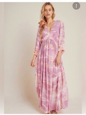 Old money lightweight neutral pink Tye Dye maxi Dress Lined resort wear beach M